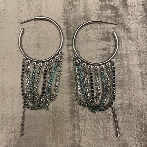 Swarovski Elegant Silver and Blue Hoop Earrings